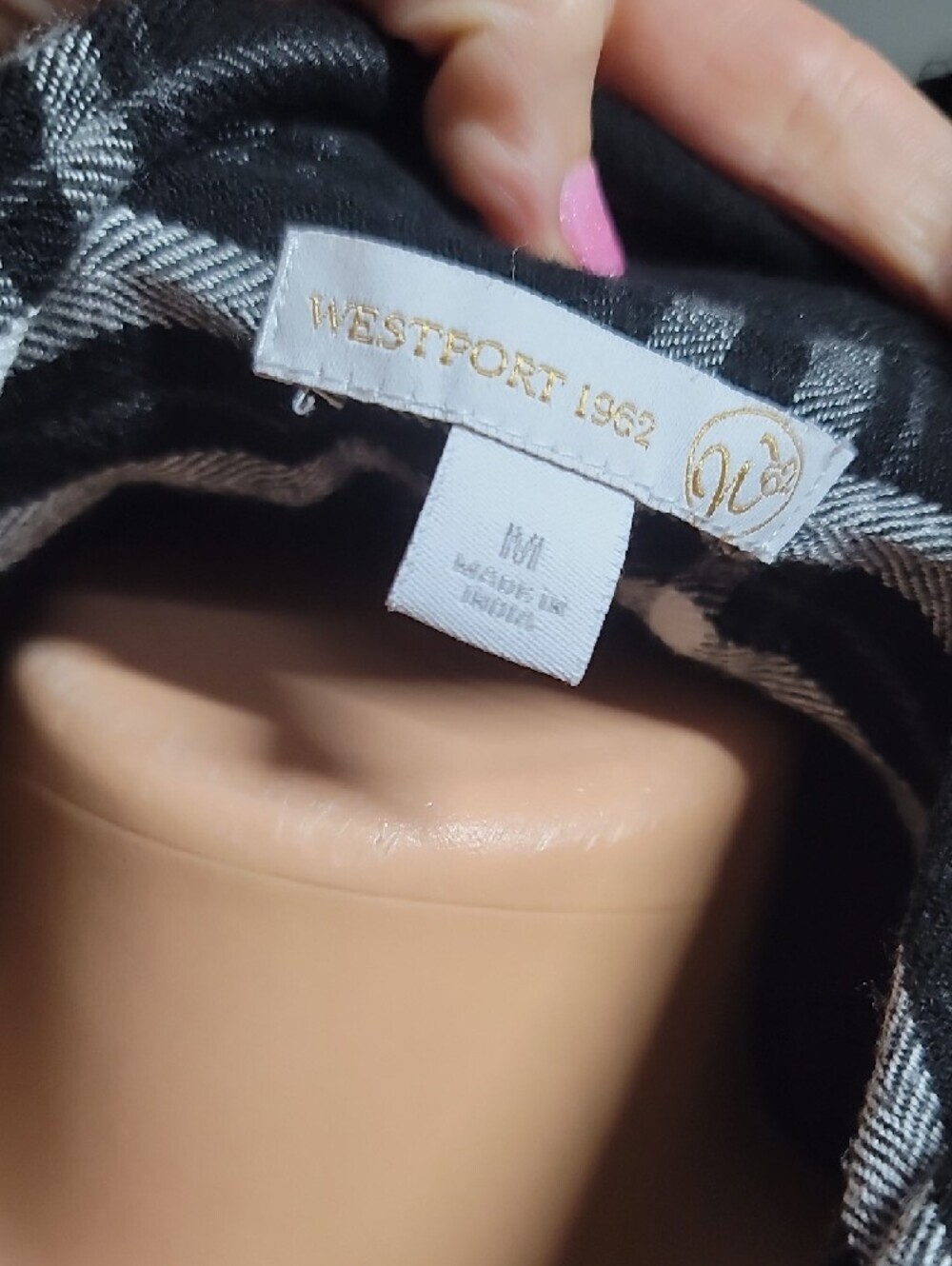 Westport Black & White Plaid Shirt with Gold Logo Tag - Picture 2 of 4